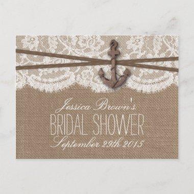 Rustic Nautical Anchor Bridal Shower Recipe Invitations