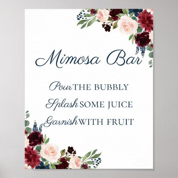 Rustic Navy and Marsala Floral Mimosa Bar Sign