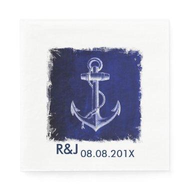 rustic Navy Blue anchor nautical wedding favor Paper Napkins