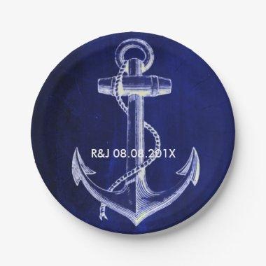 rustic Navy Blue anchor nautical wedding favor Paper Plates