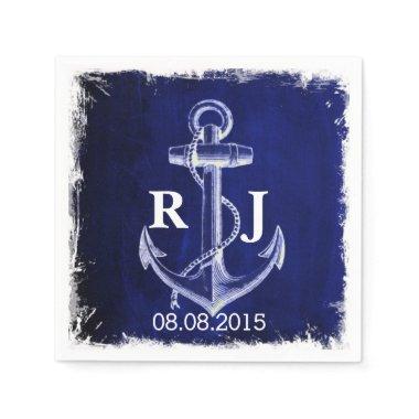 rustic Navy Blue anchor nautical wedding Paper Napkins
