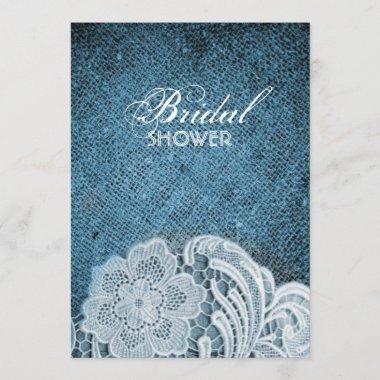 rustic navy blue burlap lace country bridal shower Invitations