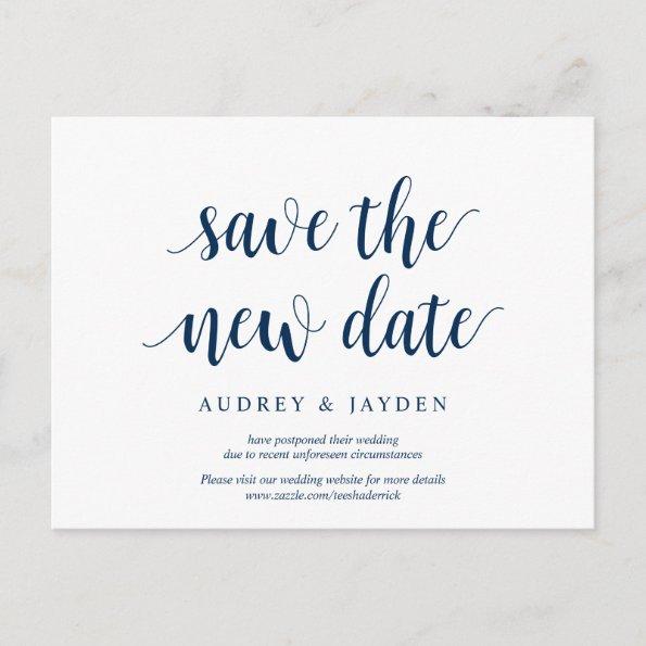 Rustic Navy Blue, Save the new date, wed postponed PostInvitations