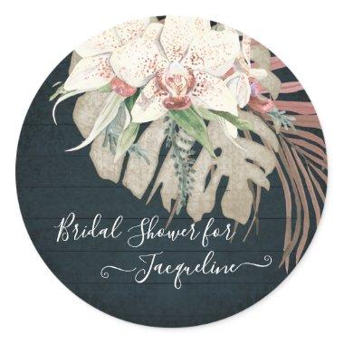Rustic Navy Blue White Orchid Sage Floral Greenery Classic Round Sticker