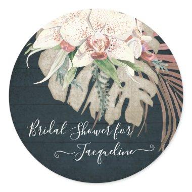 Rustic Navy Blue White Orchid Sage Floral Greenery Classic Round Sticker