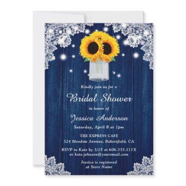 Rustic Navy Blue Wood Lace Sunflower