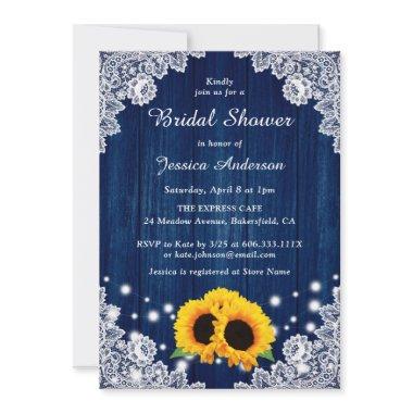 Rustic Navy Blue Wood Lace Sunflower