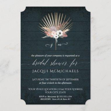 Rustic Navy Blush and White Floral Bridal Shower Invitations