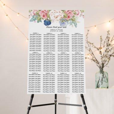 Rustic Navy Blush Pink Floral Wedding 12 Tables Foam Board