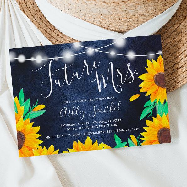 Rustic navy string lights sunflowers bridal shower Invitations