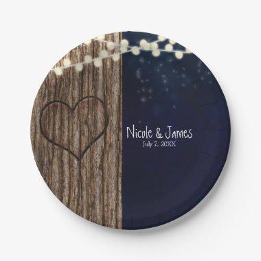 Rustic Night Heart in Tree Wedding Paper Plates