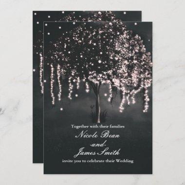 Rustic Night Mossy Tree Lights Wedding Invitations