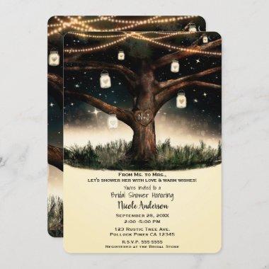 Rustic Night Tree Lights Mason Jars Bridal Shower Invitations