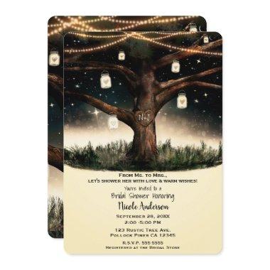 Rustic Night Tree Lights Mason Jars Bridal Shower Invitations