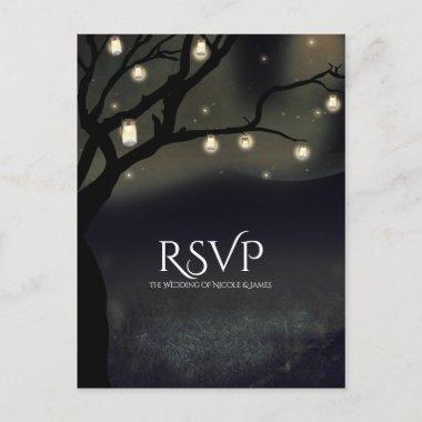 Rustic Night Tree & Mason Jar Lights Wedding RSVP Invitation PostInvitations