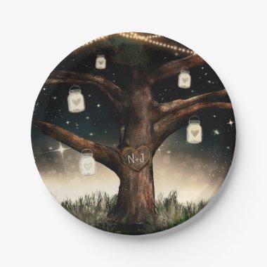 Rustic Night Tree with Lights & Mason Jars Wedding Paper Plates