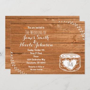Rustic Oak Wood & Heart Stump Wedding Invitations