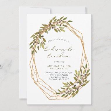Rustic Olives Geometric Frame Bridesmaids Luncheon Invitations