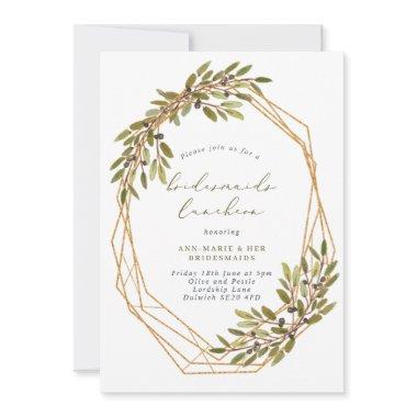 Rustic Olives Geometric Frame Bridesmaids Luncheon Invitations