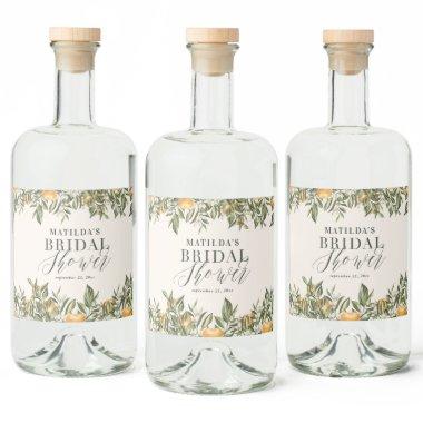 Rustic orange citrus botanical bridal shower party liquor bottle label