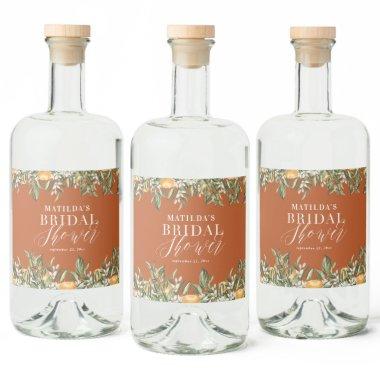 Rustic orange citrus botanical bridal shower party liquor bottle label