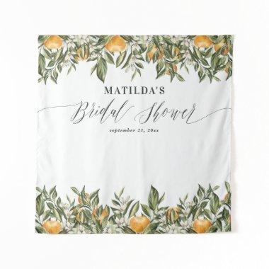 Rustic orange citrus botanical bridal shower party tapestry