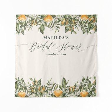 Rustic orange citrus botanical bridal shower party tapestry