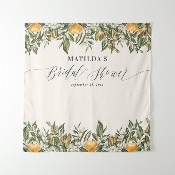 Rustic orange citrus botanical bridal shower party tapestry