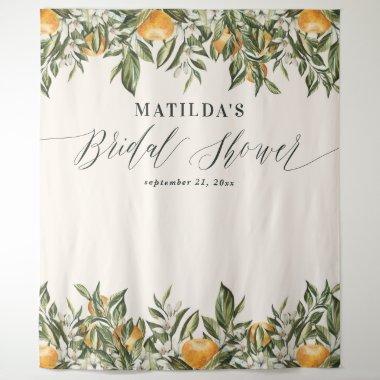 Rustic orange citrus botanical bridal shower party tapestry