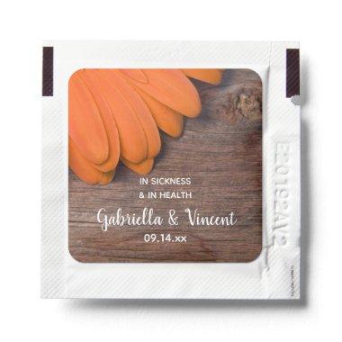 Rustic Orange Daisy and Barn Wood Wedding Favor Hand Sanitizer Packet