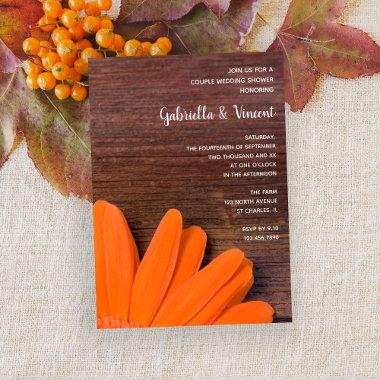 Rustic Orange Daisy Country Couples Wedding Shower Invitations