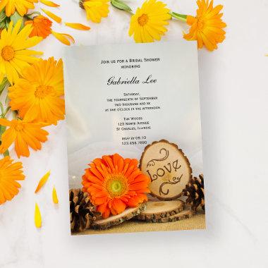 Rustic Orange Daisy Woodland Bridal Shower Invitations