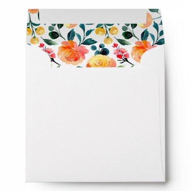 Rustic Orange Watercolor Floral Bridal Shower Invi Envelope