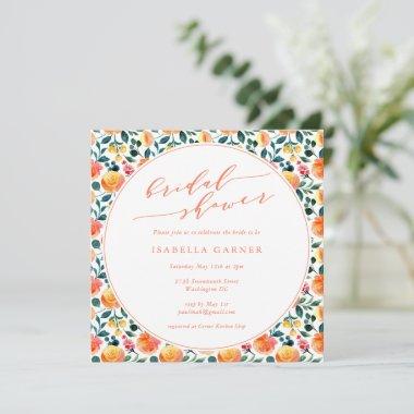 Rustic Orange Watercolor Floral Bridal Shower Invitations
