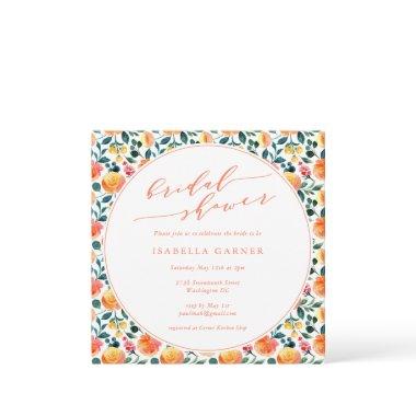 Rustic Orange Watercolor Floral Bridal Shower Invitations