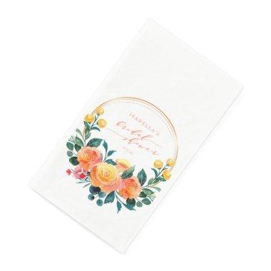 Rustic Orange Watercolor Floral Bridal Shower Paper Guest Towels