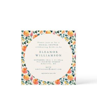 Rustic Orange Watercolor Floral Shower Square Invitations