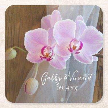 Rustic Orchid Elegance Country Barn Wedding Square Paper Coaster