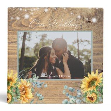 Rustic Our Wedding Wood Sunflower Photo Planner 3 Ring Binder