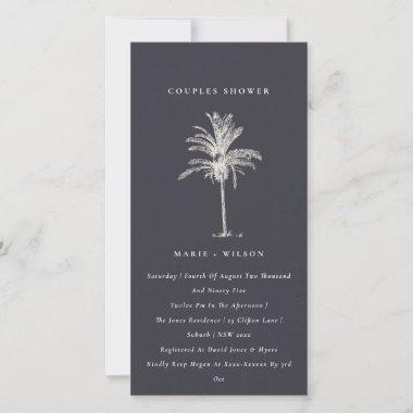 Rustic Palm Tree Navy Kraft Couples Shower Invite