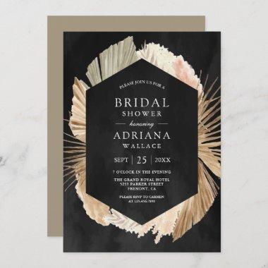Rustic Pampas Dried Palm Black Bridal Shower Invitations