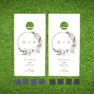 Rustic Pampas Grass Wedding Boho Monogram Cornhole Set