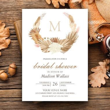 Rustic Pampas Wreath Dried Palm Bridal Shower Invitations