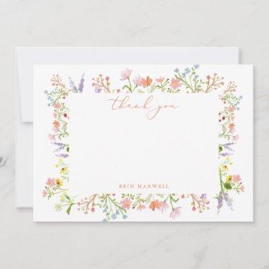 Rustic Pastel Wildflower Frame Bridal Shower Flat Thank You Invitations