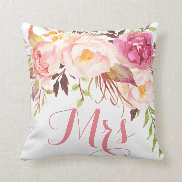 Rustic Peony Floral Personalized Wedding Throw Pillow