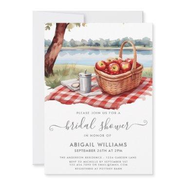 Rustic Picnic Park Lake Apple Red Bridal Shower Invitations