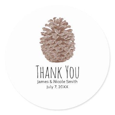 Rustic Pine Cone Elegant Simple Country Wedding Classic Round Sticker