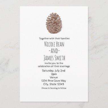 Rustic Pine Cone Elegant Simple Country Wedding Invitations