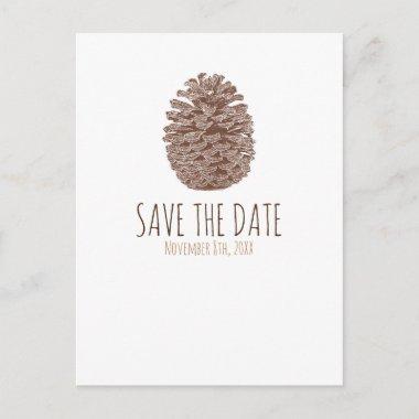Rustic Pine Cone Elegant Wedding Save The Date Announcement PostInvitations