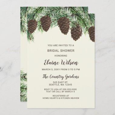 Rustic Pine cone Winter Wedding Bridal Shower Invitations
